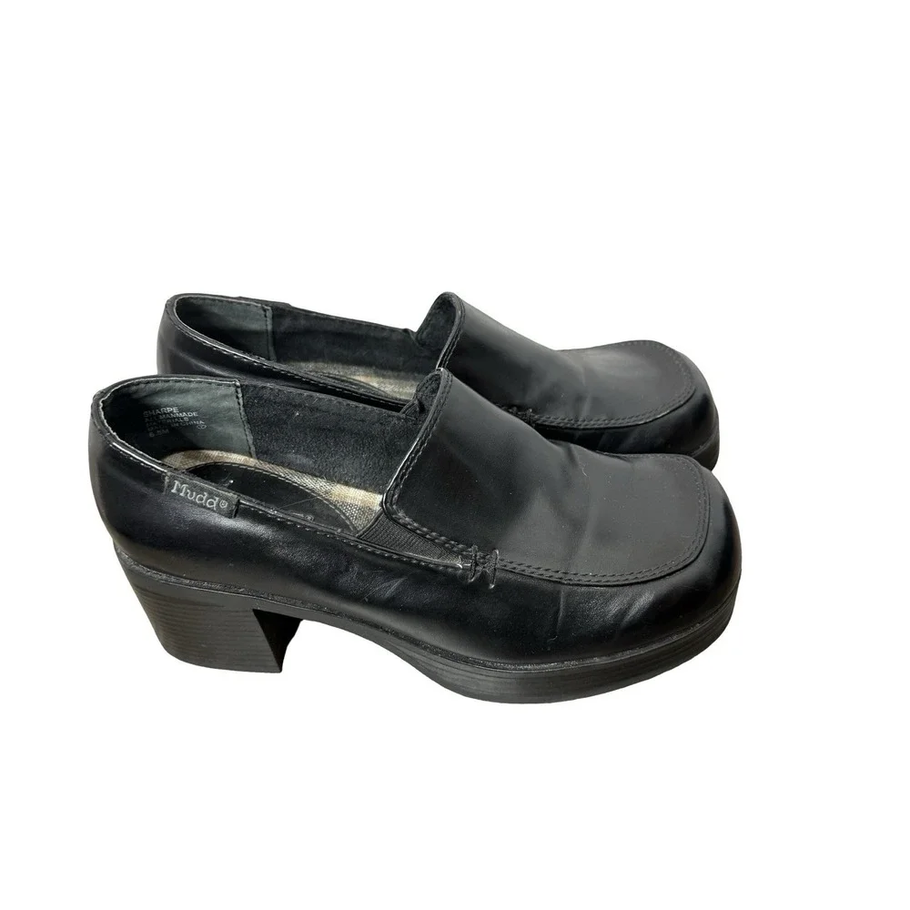 Vintage 90's Y2K MUDD Black Chunky Heel‎ Platform Loafers Shoes Size 6.5